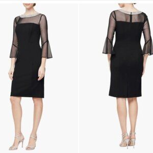 $199 Alex Evenings Embellished Illusion Sheath Dress, BLACK size‎ 8 New